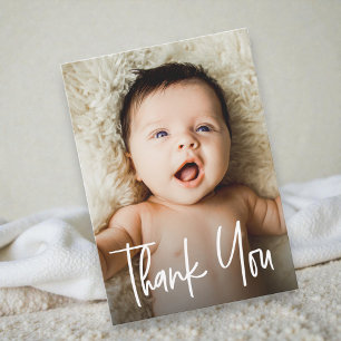 Moderne handlettering aangepaste Baby shower foto Bedankkaart