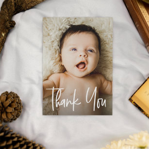 Moderne handlettering aangepaste Baby shower foto Bedankkaart