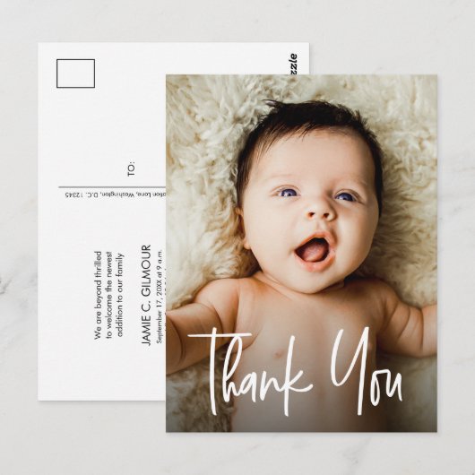 Moderne handlettering aangepaste Baby shower foto Briefkaart (Voorkant / Achterkant)