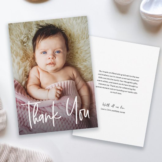 Moderne handlettering aangepaste babymeisjes-showe bedankkaart