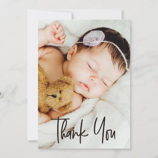 Moderne handlettering aangepaste babymeisjesborrel bedankkaart (Voorkant)