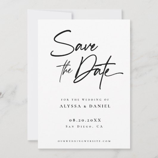Moderne handlettering aangepaste foto minimalist save the date (Voorkant)