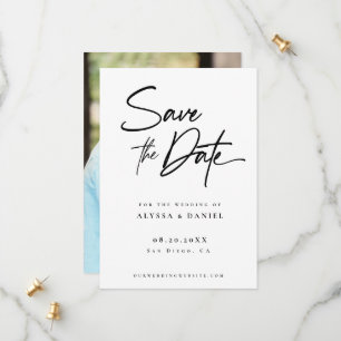 Moderne handlettering aangepaste foto minimalist save the date