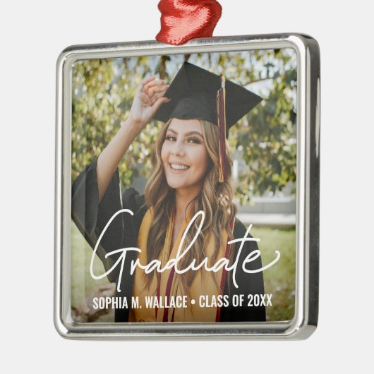 Moderne handlettering Afstuderen gepersonaliseerde Metalen Ornament (Links)