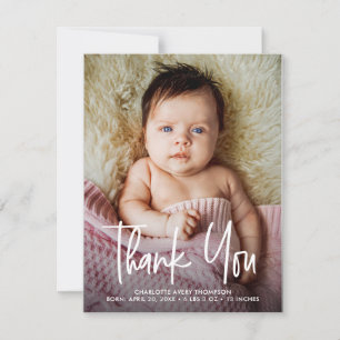 Moderne Handlettering Baby Meisje Foto Geboortesta Bedankkaart