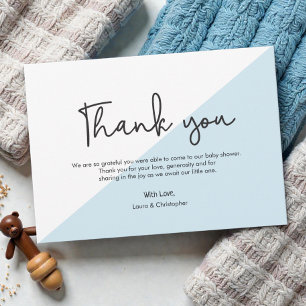 Moderne handlettering baby shower blauw bedankt kaart