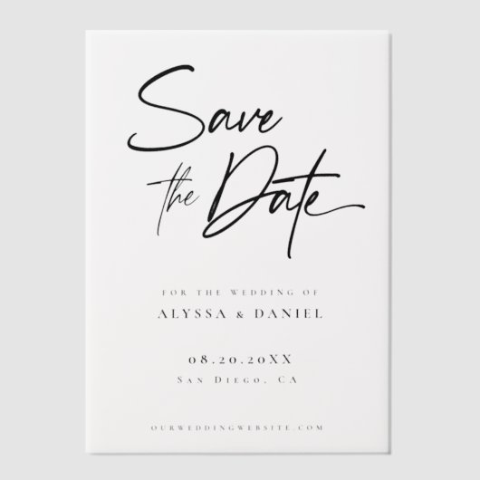 Moderne handlettering bruiloft overlay vellum uitnodigingen (Voorkant)