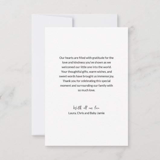 Moderne Handlettering Custom Baby Meisje Douche Fo Bedankkaart (Achterkant)