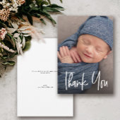 Moderne Handlettering Custom Baby shower Boy Foto Bedankkaart