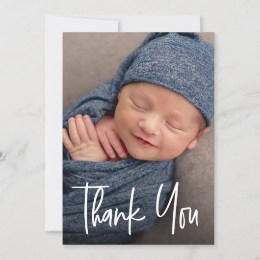 Moderne Handlettering Custom Baby shower Boy Foto Bedankkaart (Voorkant)