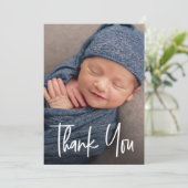 Moderne Handlettering Custom Baby shower Boy Foto Bedankkaart (Staand voorkant)