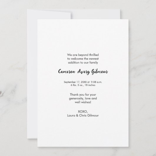 Moderne handlettering die Baby-aangepaste foto int Bedankkaart (Achterkant)