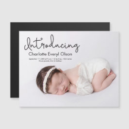 Moderne handlettering foto baby meisje Introductie Magnetische Uitnodiging