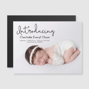 Moderne handlettering foto baby meisje Introductie Magnetische Uitnodiging