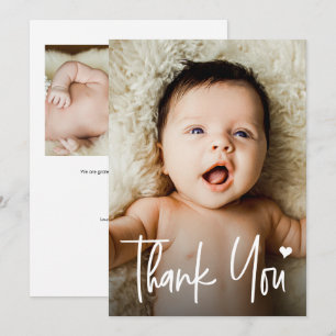 Moderne Handlettering Hart 2 Foto's Baby Shower Bedankkaart