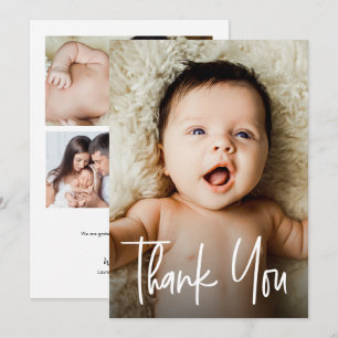 Moderne handlettering Meerdere foto's Baby Shower  Bedankkaart