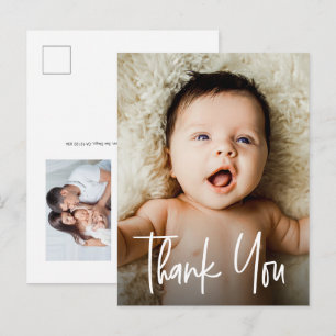 Moderne handlettering minimale babyfoto's geboorte briefkaart