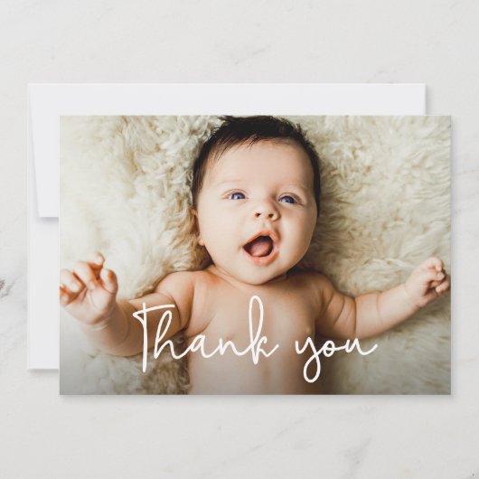 Moderne handlettering script baby shower foto bedankkaart (Voorkant)