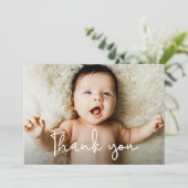 Moderne handlettering script baby shower foto bedankkaart (Staand voorkant)