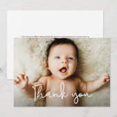 Moderne handlettering script baby shower foto bedankkaart (Voorkant / Achterkant)