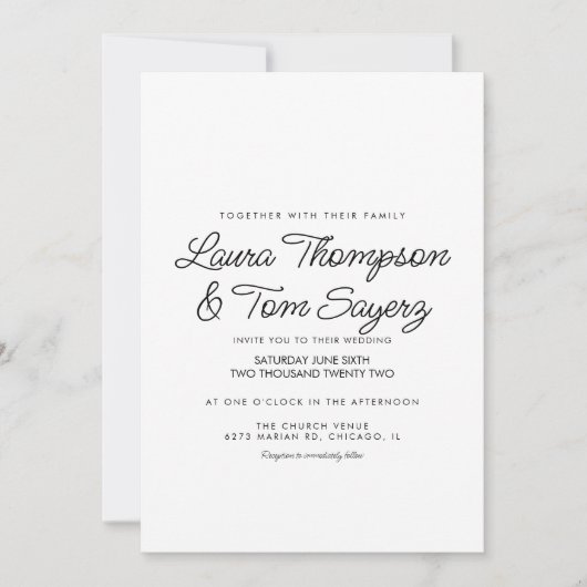 Moderne handlettering script zwart eenvoudig huwel kaart (Voorkant)
