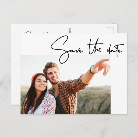 Moderne handlettering Sparen de Foto van het datum Briefkaart (Voorkant / Achterkant)