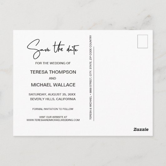 Moderne handlettering Sparen de Foto van het datum Briefkaart (Achterkant)