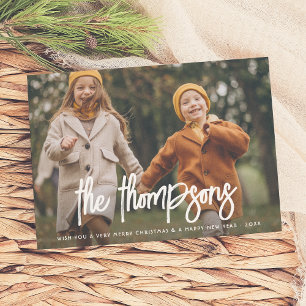 Moderne handmatige familienaam 2 Fotovakantie Feestdagenkaart