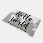 Moderne handmatige Hallo Wereld & Kaart Familienaa Deurmat (Schuin)
