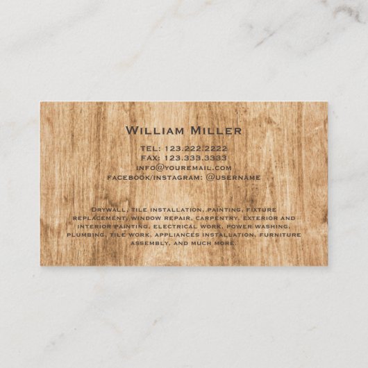 Moderne handmatige handmatige vormgeving — Carpent Visitekaartje (Achterkant)