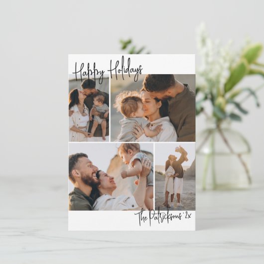 Moderne handschrift 4 Multi-Photo Kerstfeestdag Feestdagenkaart (Staand voorkant)