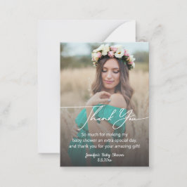 Moderne handschrift baby shower foto Dank u Notitiekaartje
