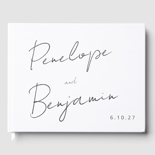 Moderne handschrift Black en White Wedding Gastenboek (Voorkant)