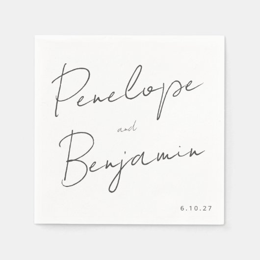 Moderne handschrift Black en White Wedding Servet (Voorkant)