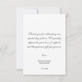 Moderne handschrift bruiloft foto dank u script bedankkaart (Achterkant)