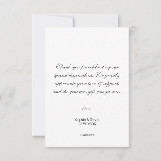 Moderne handschrift bruiloft foto dank u script bedankkaart (Achterkant)
