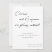 Moderne handschrift bruiloft wit zwart save the date (Voorkant)