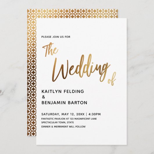 Moderne Handschrift Gouden Bruiloft Uitnodiging (Voorkant / Achterkant)