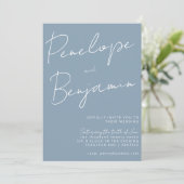 Moderne handschrift robuuste blauwe bruiloft kaart (Staand voorkant)