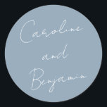 Moderne handschrift robuuste blauwe bruiloft ronde sticker<br><div class="desc">Moderne handschrift robuuste blauwe bruiloft Klassieke ronde Sticker voor script</div>