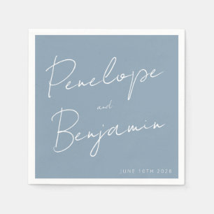 Moderne handschrift robuuste blauwe bruiloft servet