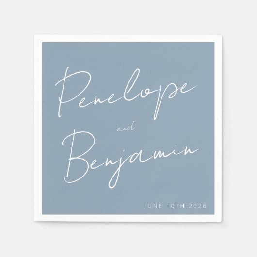 Moderne handschrift robuuste blauwe bruiloft servet (Voorkant)