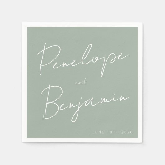 Moderne handschrift Wedding Boho Sage Servet (Voorkant)