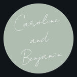 Moderne handschrift Wedding Dusty Sage Ronde Sticker<br><div class="desc">Moderne handschrift Wedding Boho Dusty Sage Green Classic Round Sticker</div>