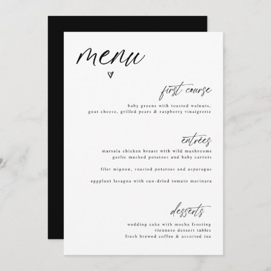 Moderne, handschrifthermisch hoorbaar menu Eenvoud (Voorkant / Achterkant)