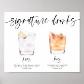 moderne handtekening drink bruiloft bord poster (Voorkant)