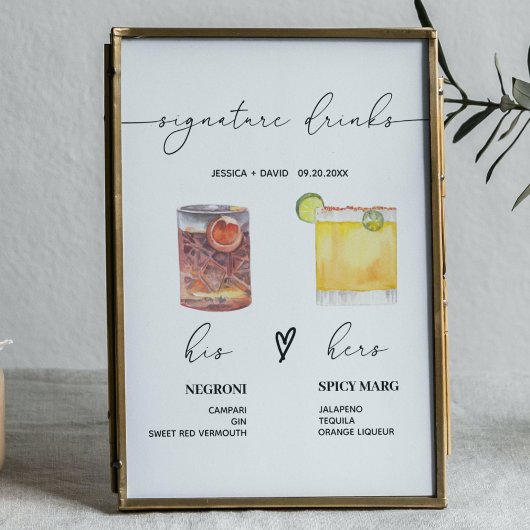 moderne handtekening drink bruiloft bord poster