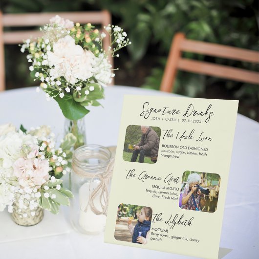 Moderne handtekening Drink drie foto-bruiloft Reclamebord Met Voetstuk