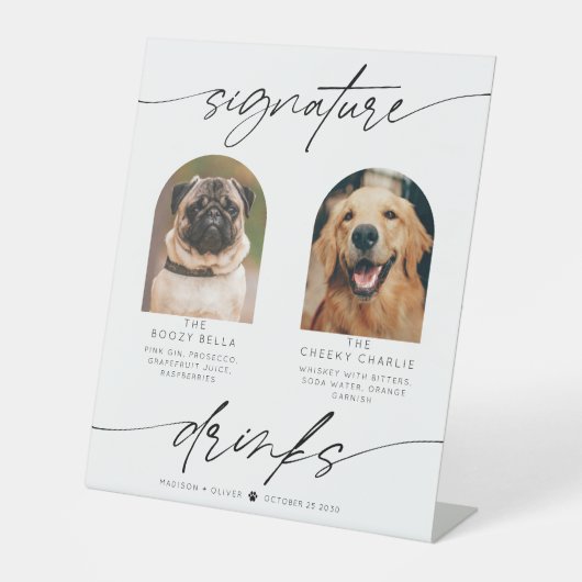 Moderne handtekening Drink huisdierenfoto Reclamebord Met Voetstuk (Voorkant)