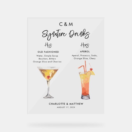 Moderne handtekening Drink zijn en haar bruiloft Acryl Bord (Voorkant)